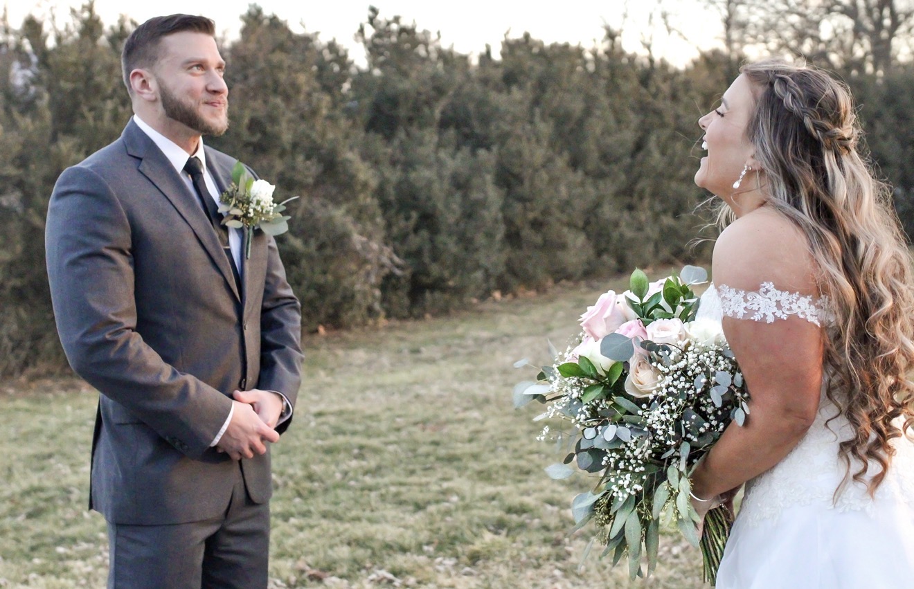 Bride and groom outdoors
